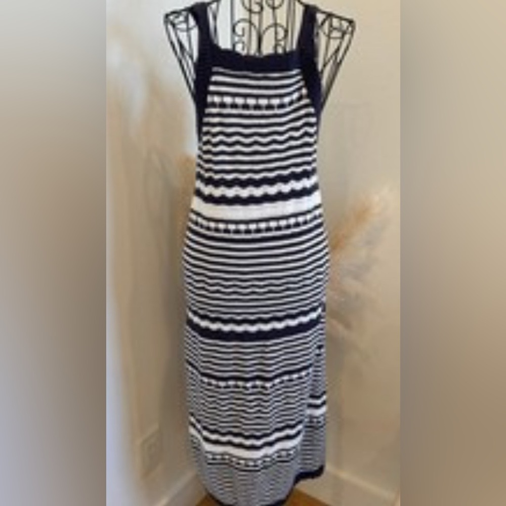 Joie Navy and White Patterned Midi Dress